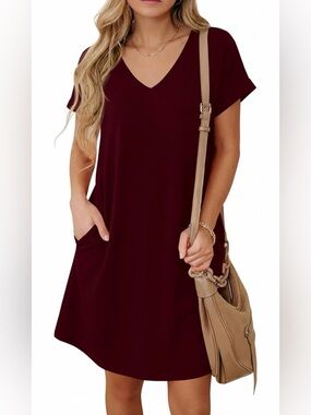 V-Neck T-shirt Dress in Deep Burgundy